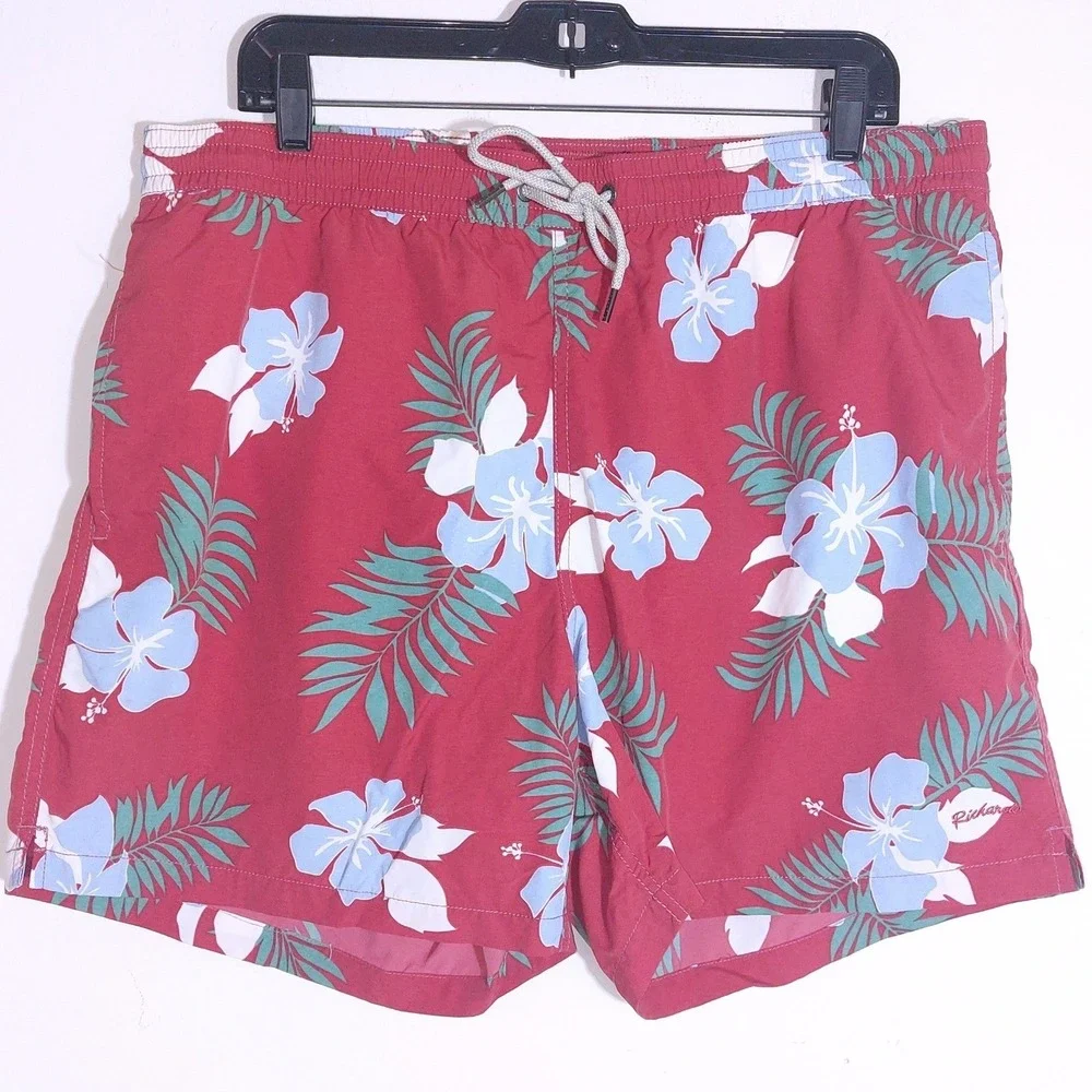 Richards Mar Rio de Janeiro Mens Red Floral Tropical Swim Trunks Shorts Size 5